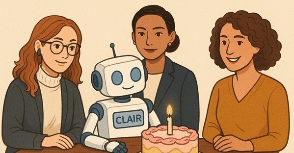 Header image for CLAIR.bot: One Year of Responsible AI Serving Public Debate